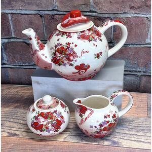 Red Hat Society Tea Set Tea Pot Cream Sugar Cardew Design Pink Chintz 2004